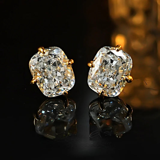 Light luxury 8 * 10 crushed ice cut 925 silver ear nail inlaid with high carbon diamond fat rectangular temperament for women