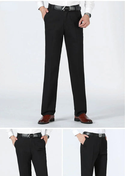 Men's Office-Ready 100% Cotton Casual Business Pants Autumn Thickened Summer Thin Solid Color Quick-Drying Work Trousers GOZBKF