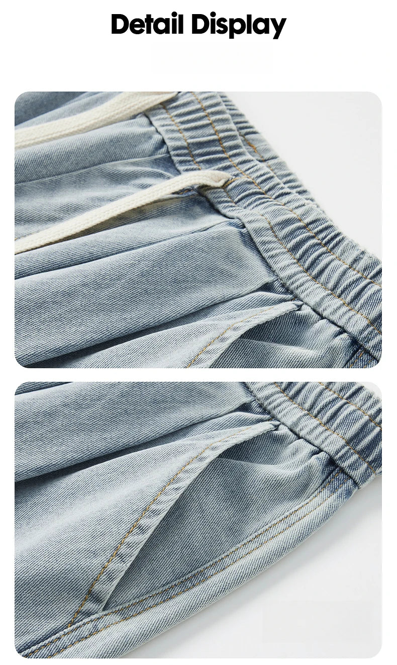Large Pocket Baggy Solid Jeans Men's 2026 New Spring Classic Straight Denim Trousers Street Y2K Elastic Waist Casual Cargo Pants