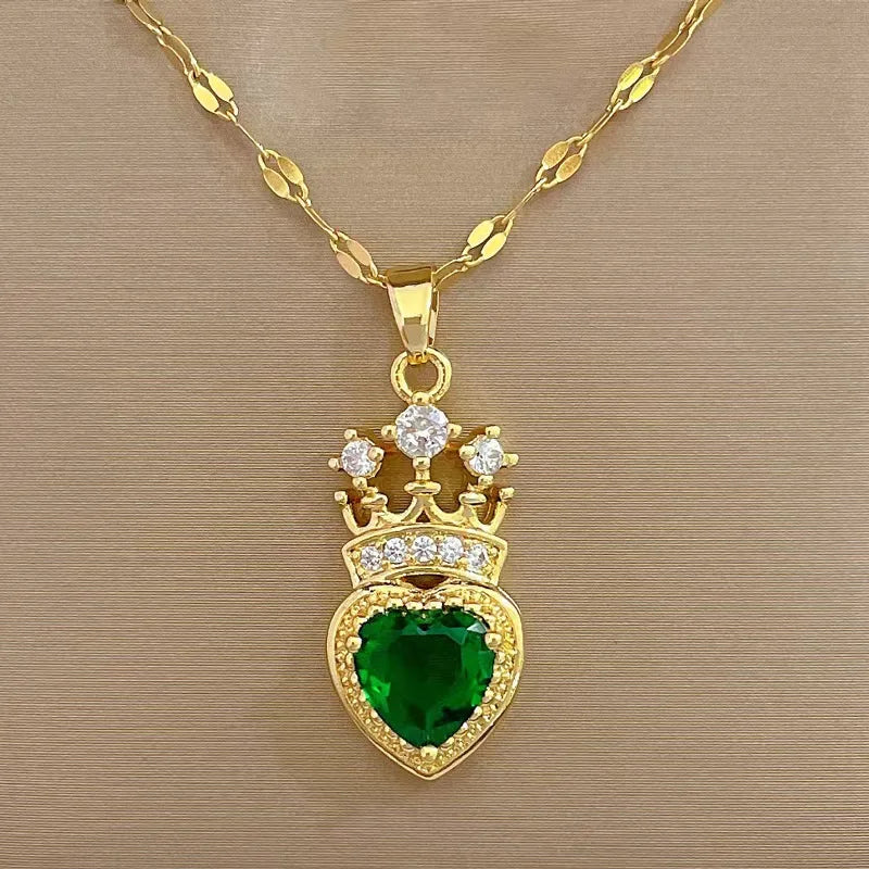 Crown Love Full of Rhinestones Sparkling Micro-Inlaid Design Simple Ladies Wedding Gift Pendant Necklace