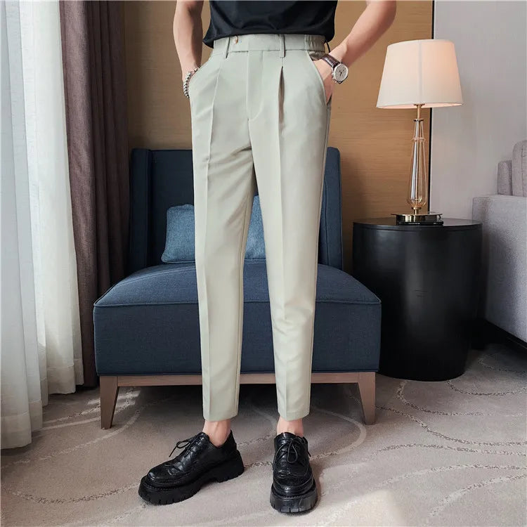 Men Slim British Style Suits Pants Business Casual Trousers Male Solid Fit Trousers High Quality Man Formal Wear Suit Pants 36