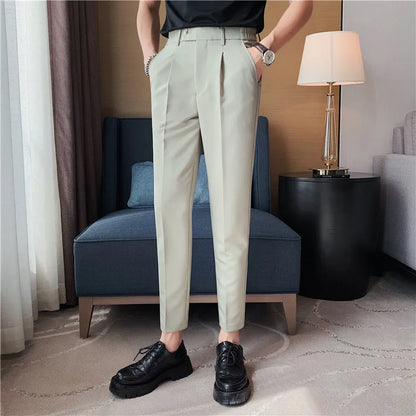 Men Slim British Style Suits Pants Business Casual Trousers Male Solid Fit Trousers High Quality Man Formal Wear Suit Pants 36