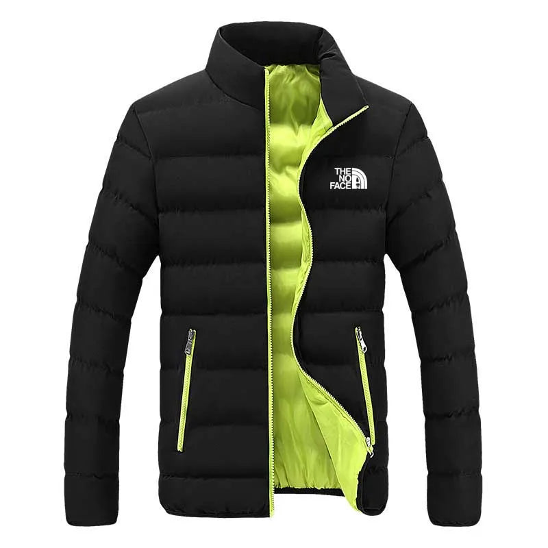 Men's warm Parker jacket casual solid color round neck windproof