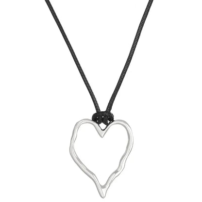 Vintage Irregular Punk Metal Bean Pendant Necklace for Women Adjustable Black Leather Rope Long Clavicle Chain Charm Jewerly