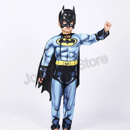 Kids Boy Bat Cosplay Jumpsuit Hero Costume Suit with Cape Mask Men Superhero Wayne Cosplay High Quality Halloween Carnival Party