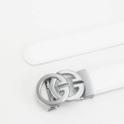 3.5cm White Color Click Belt for Men Unisex Genuine Leather Waist Straps for Jeans Automatic buckle Belts