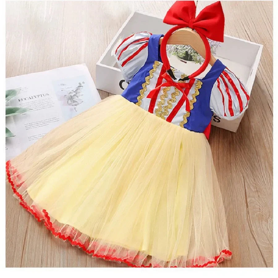 Girls' Snow White Dress Summer Style Little Girl's Frozen Fluffy Mesh Birthday Dress Skirt