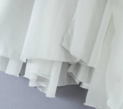 Women White  Big Backless Sling Dress O neck Back Zipper Loose Swing Mini Short Dresses Holiday Robe