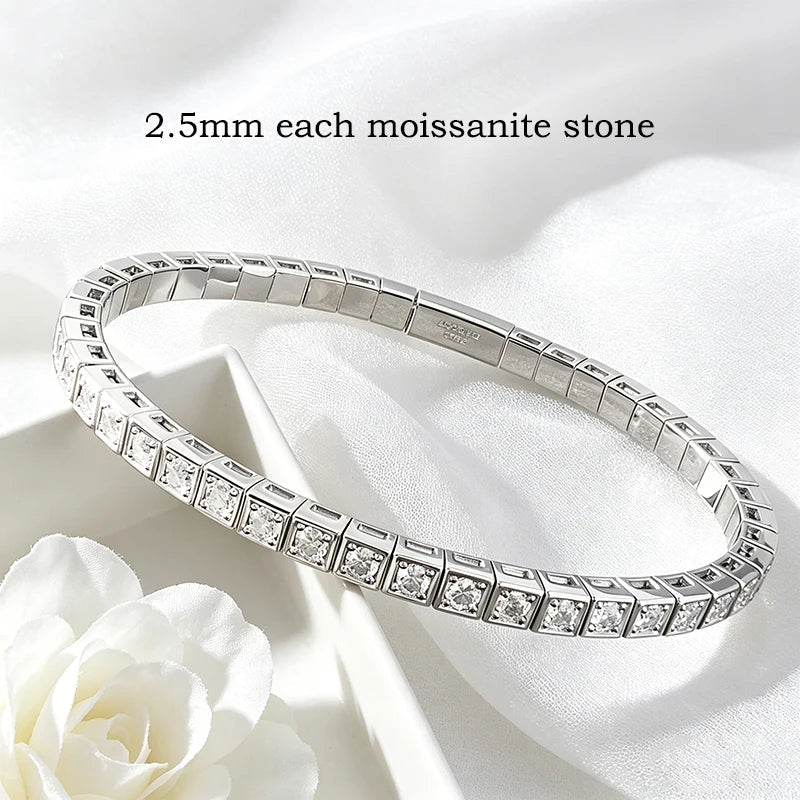 Certified D Color 2.5mm Moissanite Bangles for Women Full Diamond Men Hip Hop Tennis Bracelet 925 Sterling Silver Jewelry