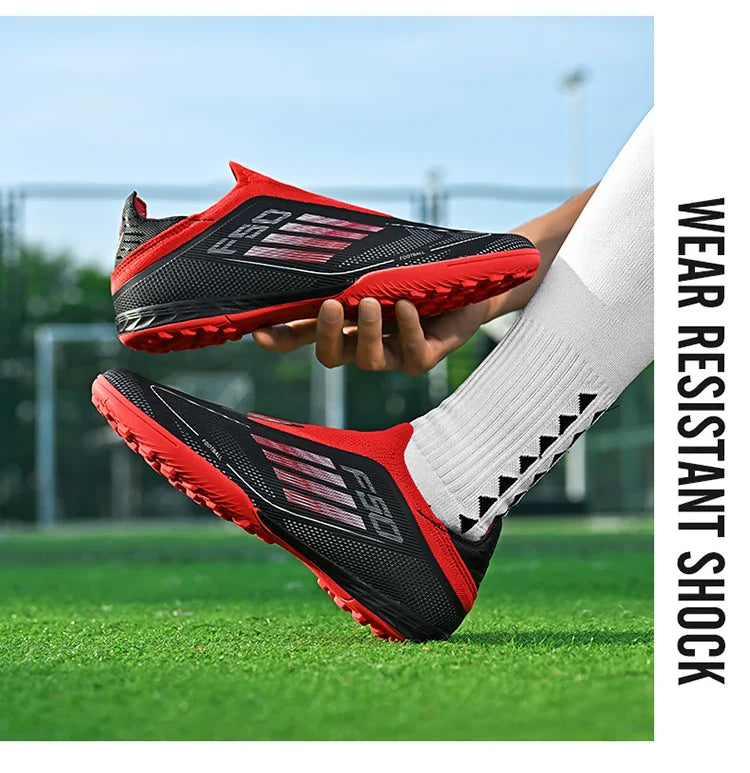 Without-Lace Mens Soccer Shoes f50 SLIP-ON Non-Slip Turf Soccer Cleats TF BOYS FG Training Football Boots Chuteira Campo 35-45