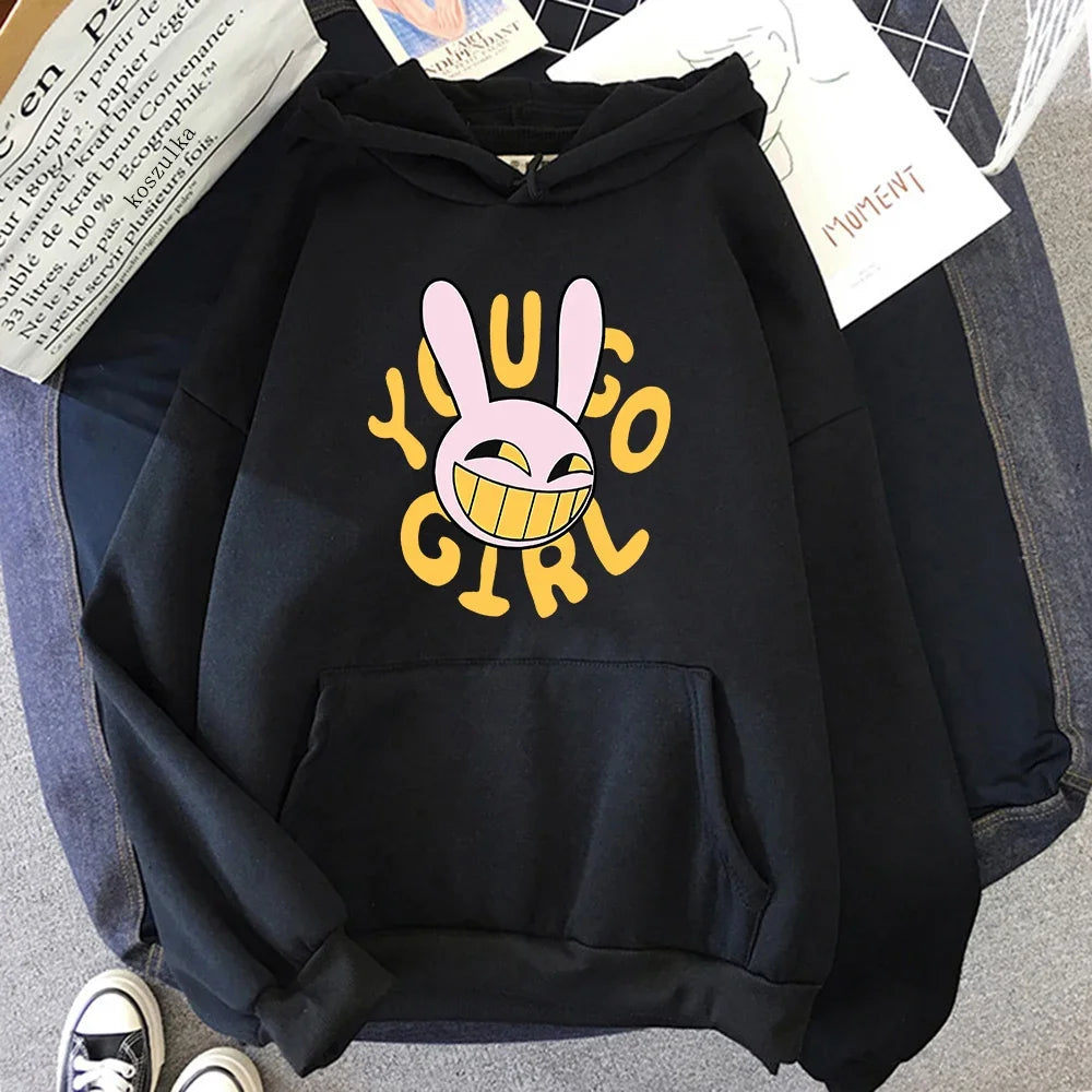 Hoodie Fashion Women Harajuku Funny Cute Rabbit Hoodie Unisex Cartoon Vintage Pullover Sweatshirt