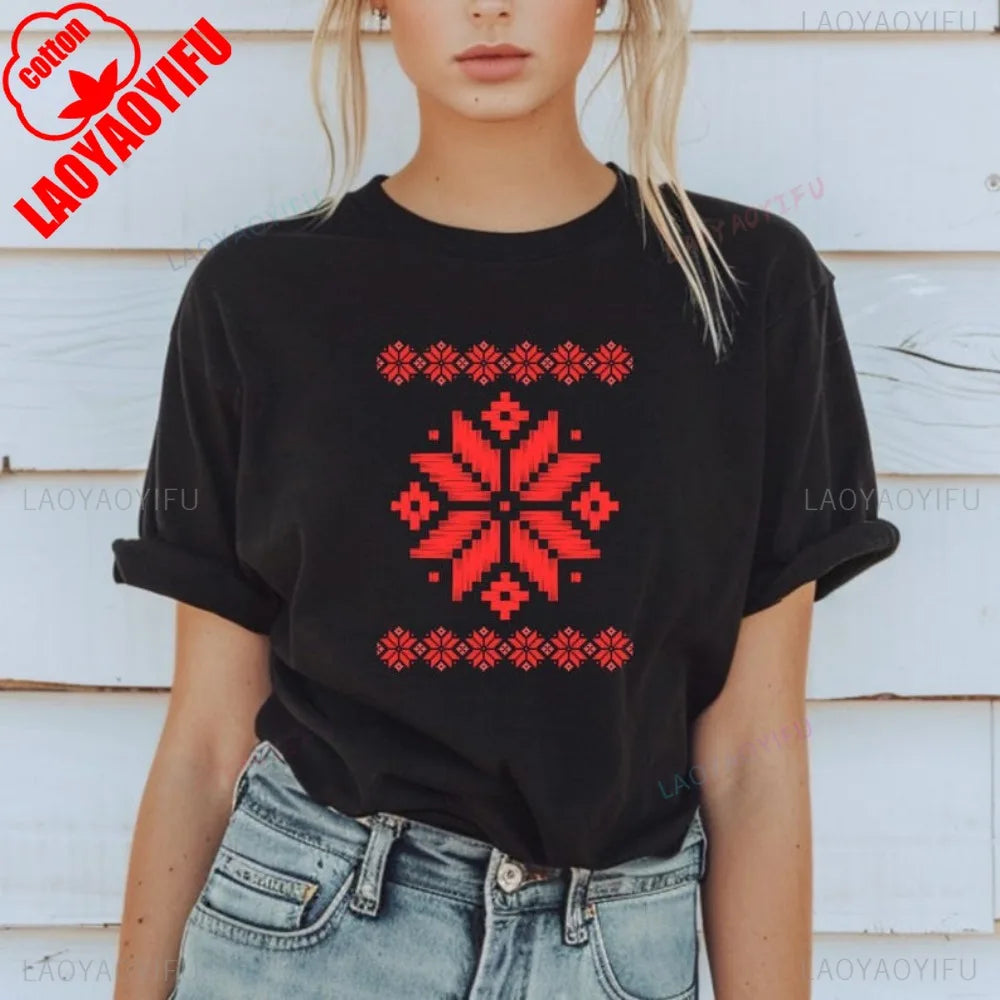 Shirt Ornament Print Shirt Ukraine Shirt Ukrainian T-shirt Gift for Women High Quality Cotton Tops Creativity Style
