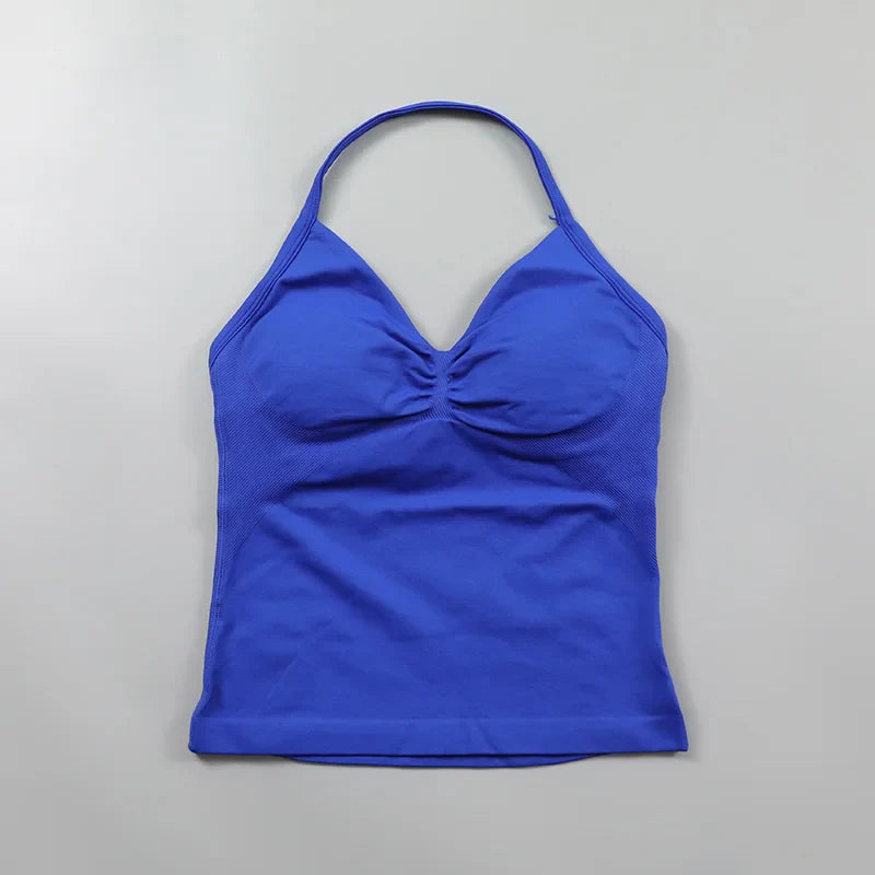 Yoga Longline Strappy Top Leggings Set Women's Backless Camisole Built-In bra Vest High-Waisted Hip Lift Gym Shorts Sports Set