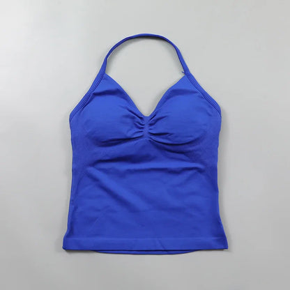 Yoga Longline Strappy Top Leggings Set Women's Backless Camisole Built-In bra Vest High-Waisted Hip Lift Gym Shorts Sports Set