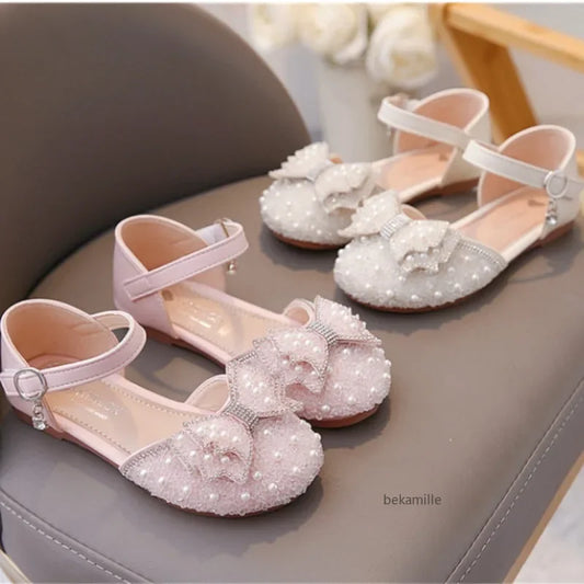 Spring and Summer Girls' Princess Shoes Sandals Flat Kids Dresses Shoes Pearl for Kids and Teens
