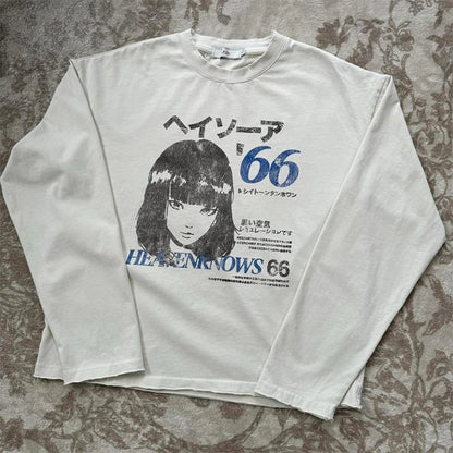 Men Cartoon Long Sleeved T-Shirts Harajuku Kawaii Tees Streetwear Loose Clothes Tops Cotton Men's Printed Tops Y2k Clothes