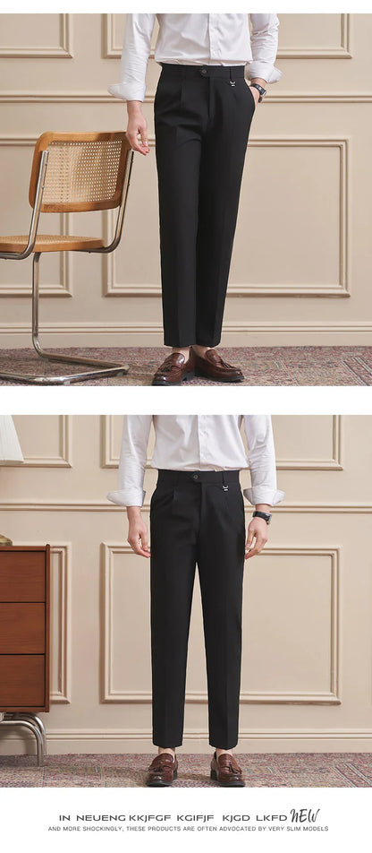 Men's High-Quality Woven Suit Trousers Slim Fit Formal Trousers, Classic Solid Color Trousers