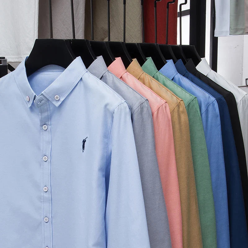 Luxury Goods High-end Embroidery 100% Pure Cotton Long Sleeved Shirt Men's New Shirt Men's Casual Loose Top Business Men