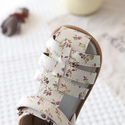 Summer Toddler Girls Floral Closed Toe Sandals Anti-collision Kids Sandal Lovely Hook-loop Sweet Children Beach Shoes 21-30