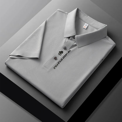 High quality silk breathable short sleeve POLO shirt men's lapel top 2024 summer new light luxury brand printed casual T-shirt