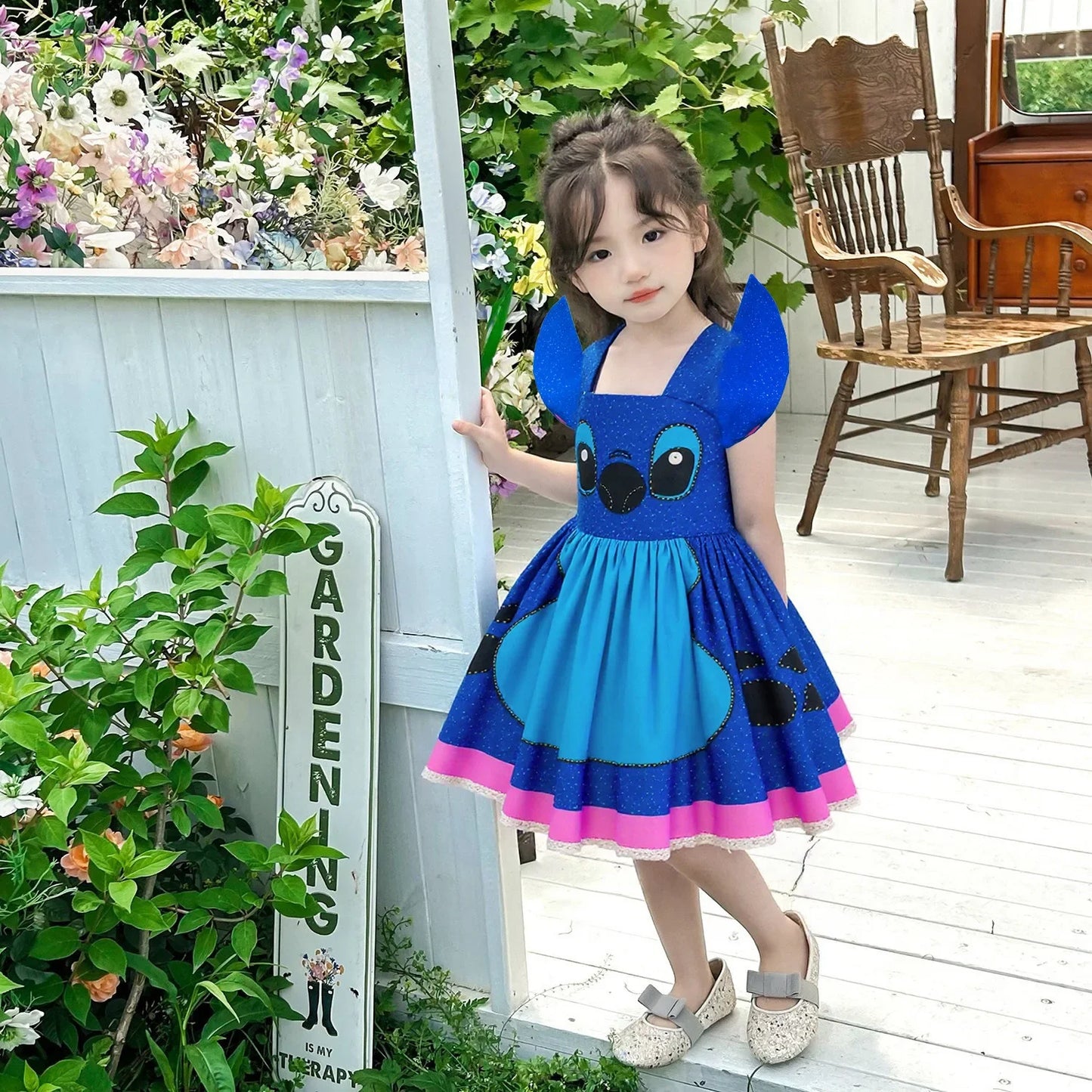 Girl's Dress Cartoon Stitch Movie Dress Cosplay Costume Stage Performance Halloween Carnival Children's Dress Up 12Yrs