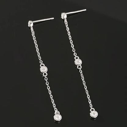 2.5mm Bubbles Tassel All Moissanite Drop Earrings for Women Sparkling Round Cut Female Jewelry S925 Sterling Silver