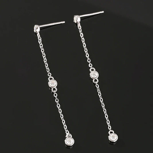 2.5mm Bubbles Tassel All Moissanite Drop Earrings for Women Sparkling Round Cut Female Jewelry S925 Sterling Silver