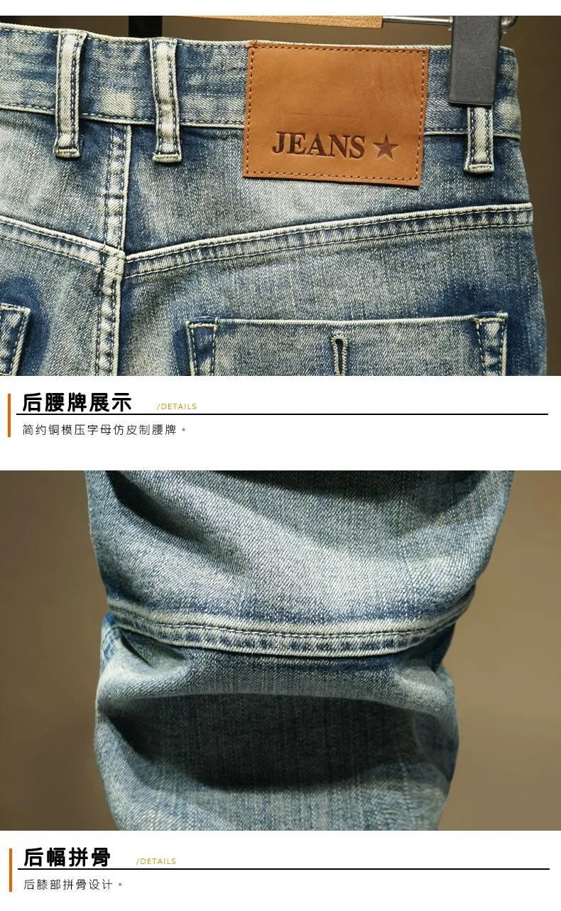 2024 Spring and Autumn New Fashion Trend Solid Color Retro Motorcycle Jeans Men's Casual Loose Comfortable Straight Leg Pants