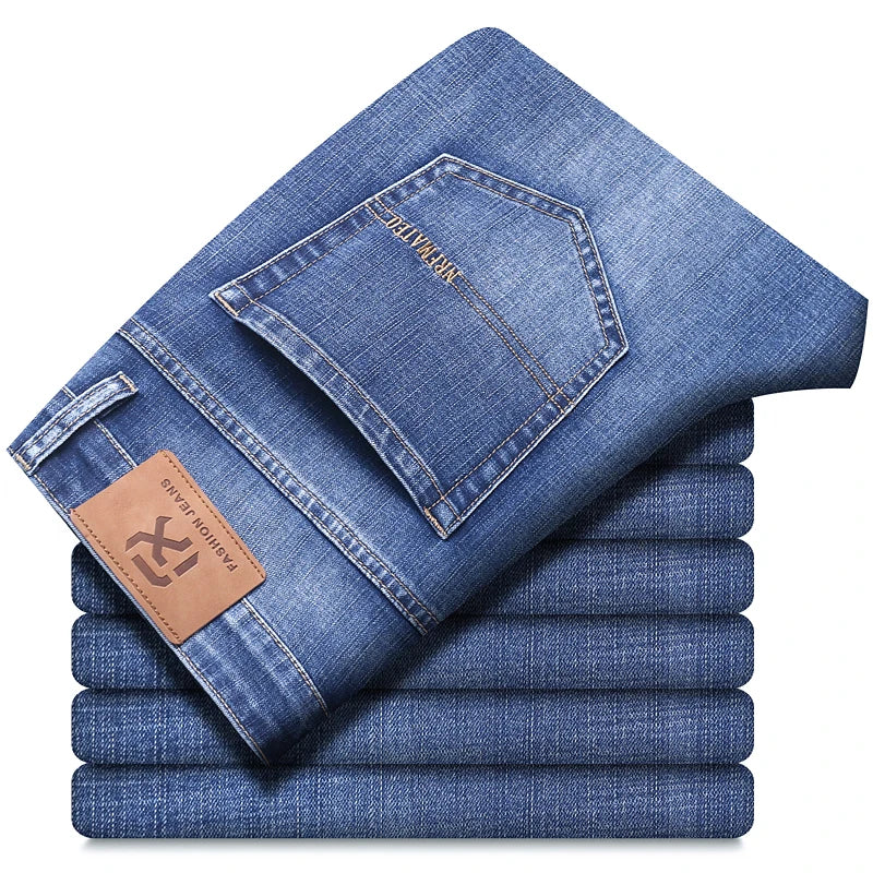 New Autumn and Winter  Plus Size 40 42 44 Men Straight Loose Jeans Business Fashion Denim Stretch Pants Male Brand Trousers