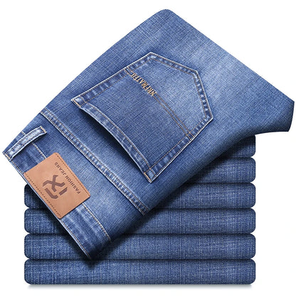 New Autumn and Winter  Plus Size 40 42 44 Men Straight Loose Jeans Business Fashion Denim Stretch Pants Male Brand Trousers
