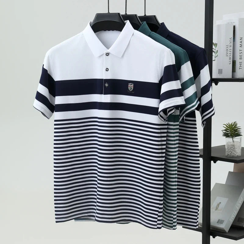 High quality fashion striped short sleeve polo shirt men's luxury brand embossed design summer new breathable T-shirt golf top