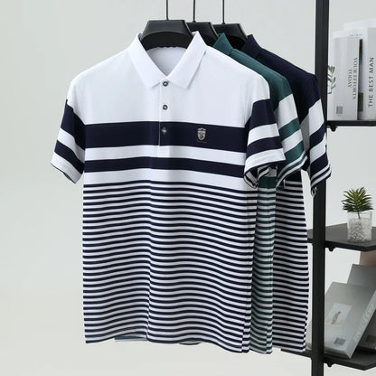 High quality fashion striped short sleeve polo shirt men's luxury brand embossed design summer new breathable T-shirt golf top