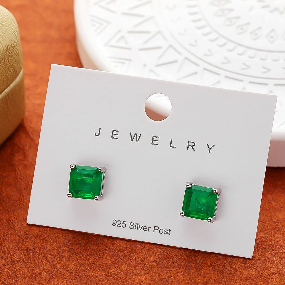 7*7mm emerald Stud Earrings for Women S925 Sterling Silver Lab Paraiba Tourmaline Gemstone Wedding Earrings Fine jewelry