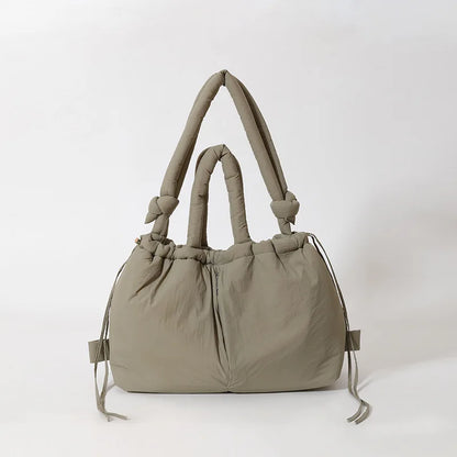 Casual nylon padded tote bag designer soft puffer women shoulder crossbody bags Simple Vintage large capacity handbags 2026