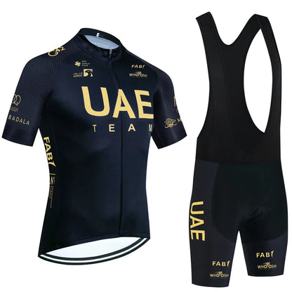 New UAE Cycling Jersey Gold Color Team Bike Jersey Shorts Set Men Women Quick dry Ropa Ciclismo Pro Bicycle T-Shirt Clothing
