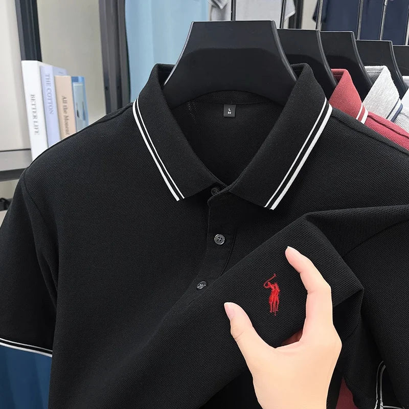 Fashion brand 100% cotton summer new item men's original pony embroidered polo shirt comfortable and breathable short sleeve top