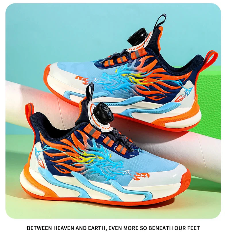 New waterproof leather-top rotary buckle children's sports casual shoes breathable running shoes for primary school students
