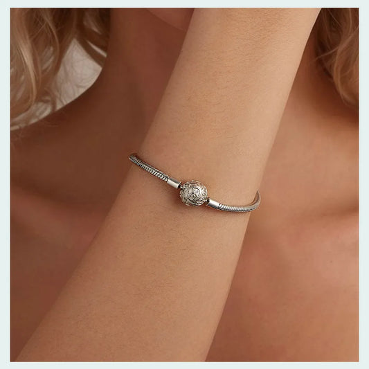 925 Sterling Silver Charm Bracelet For Woman Retro Palace Pattern Clasp Snake Chain Bracelet Fit Any Charm Gift SCB281