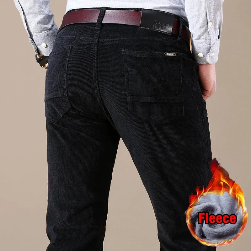 Winter Men's Fleece Corduroy Pants Warm Classic Casual Business Plush Thickened Business Trousers Male Brand Clothing