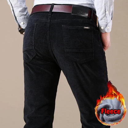 Winter Men's Fleece Corduroy Pants Warm Classic Casual Business Plush Thickened Business Trousers Male Brand Clothing