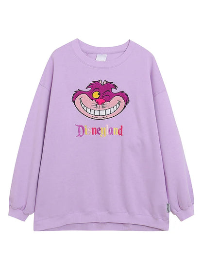 Embroidery Sweatshirt Women Casual Fleece Jumper Tigger Cheshire Cat Cartoon Loose Pullover Top O Neck
