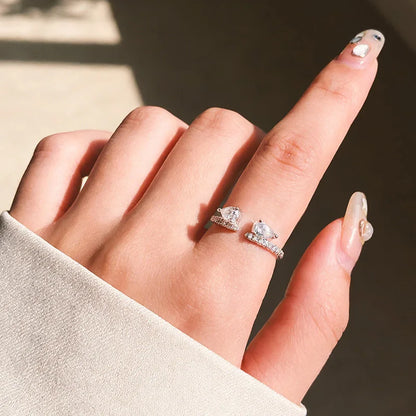 Double Pear Cut Moissanite Rings for Women Adjustable 5-9 Size Lab Diamond Wedding Female Jewelry 925 Sterling Silver