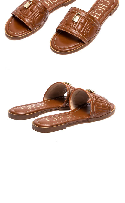 Woman Flat Shoes Summer New Solid Color Embossed Sandals Simple Fashion Slippers For Girl Students Shoes
