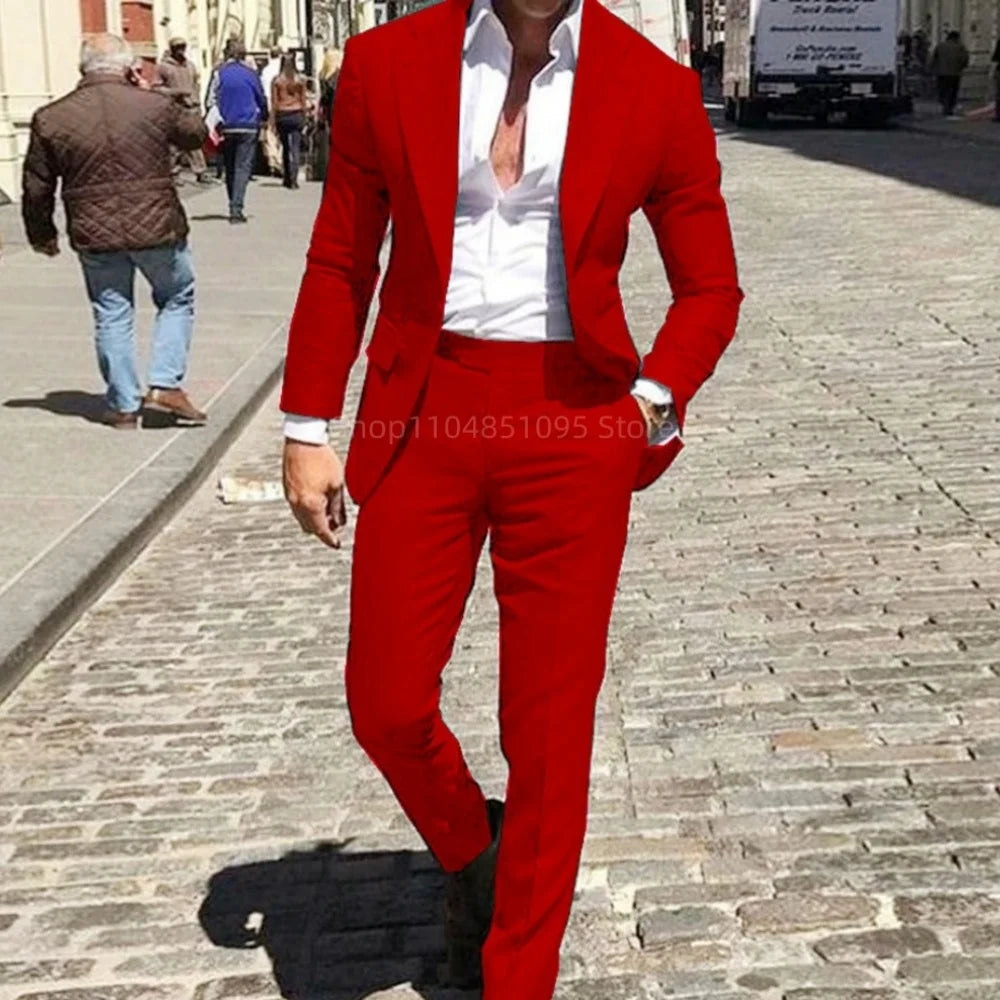 Classic Slim Fit Men's Business Suit Notch Lapel 2-Piece Blazer And Pants Set for Wedding Prom Groomsmen Elegant Formal Wear