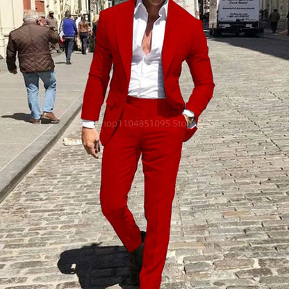 Classic Slim Fit Men's Business Suit Notch Lapel 2-Piece Blazer And Pants Set for Wedding Prom Groomsmen Elegant Formal Wear
