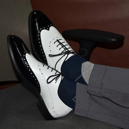 Formal Oxfords Shoes for Men White Black Real Cow Patent Leather Business Lace-up Wingtip Toe Brogue Wedding Mens Dress Shoes