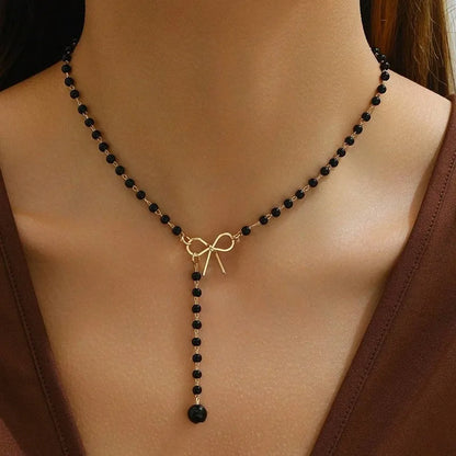 New Imitation Pearl Tassel Necklace for Women Black White Color Beads Choker Necklace Gift for Friend Wholesale Dropshipping