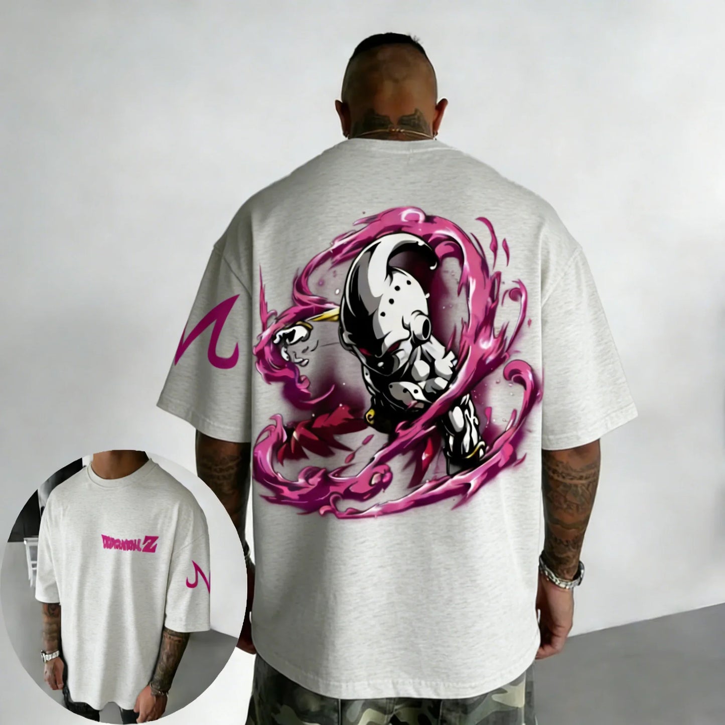 Oversized Cotton T-shirt Summer New Majin Buu Printed Men's and Women's Street Hip Hop Loose Casual Top