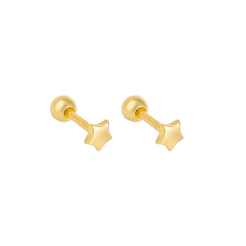 925 Sterling Silver Fashion Simple Golden Flower Beads Small Stud Earrings for Women Teen Piercing Jewelry Accessories