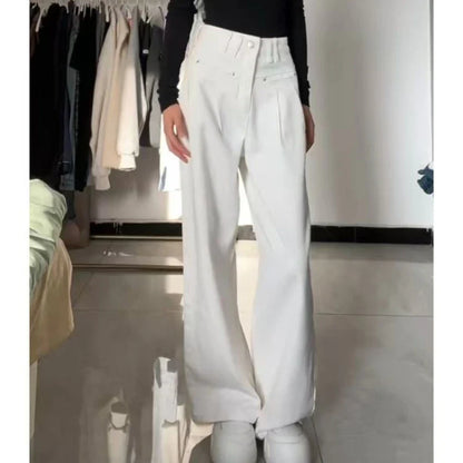 Autumn Spring Denim Pant Women Jeans Vintage Straight Trousers Fashion Female White Black Wide Leg Pants Casual Jeans